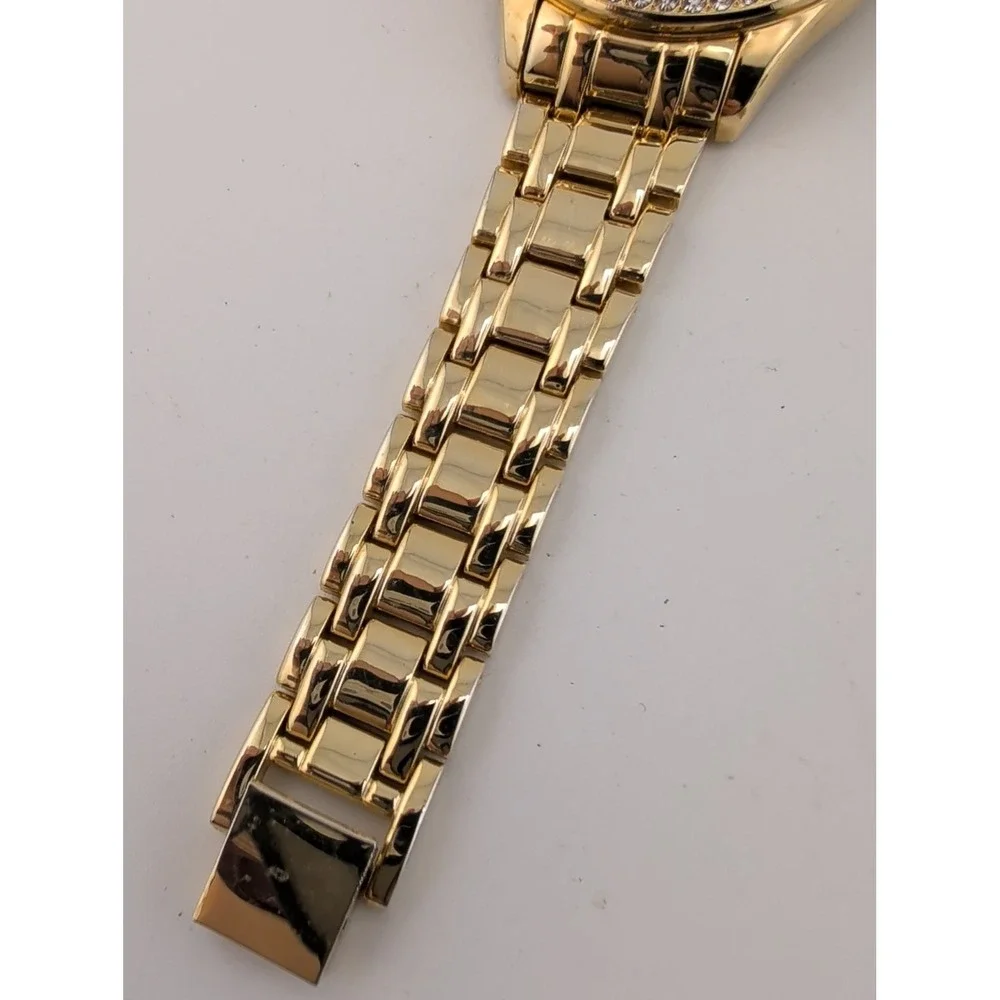 DMQ QVC Women's Watch 34mm MOP Dial Gold CZ Bezel New Battery 6.5